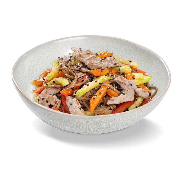 лапша Гречневая со свининой и овощами